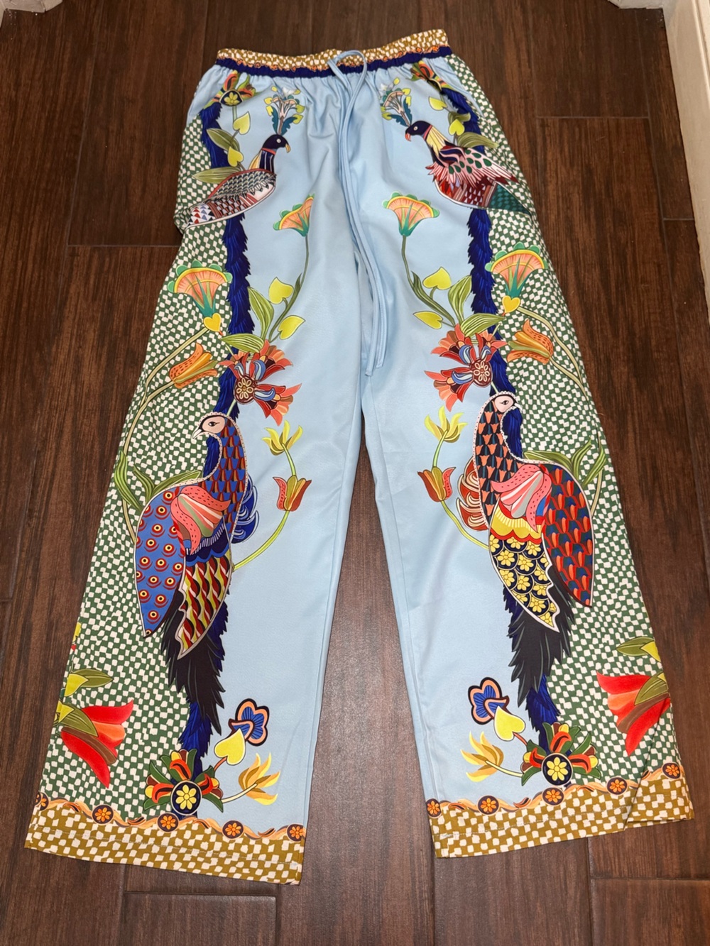 Light Blue Floral & Bird Print Scarf